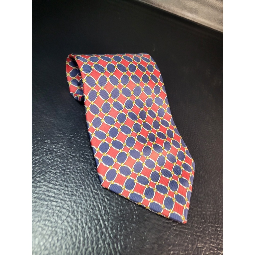 Vintage GUCCI MADE IN ITALY Crimson And BLUE 100% SILK TIE ROPE DESIGN‎ 4 INCH